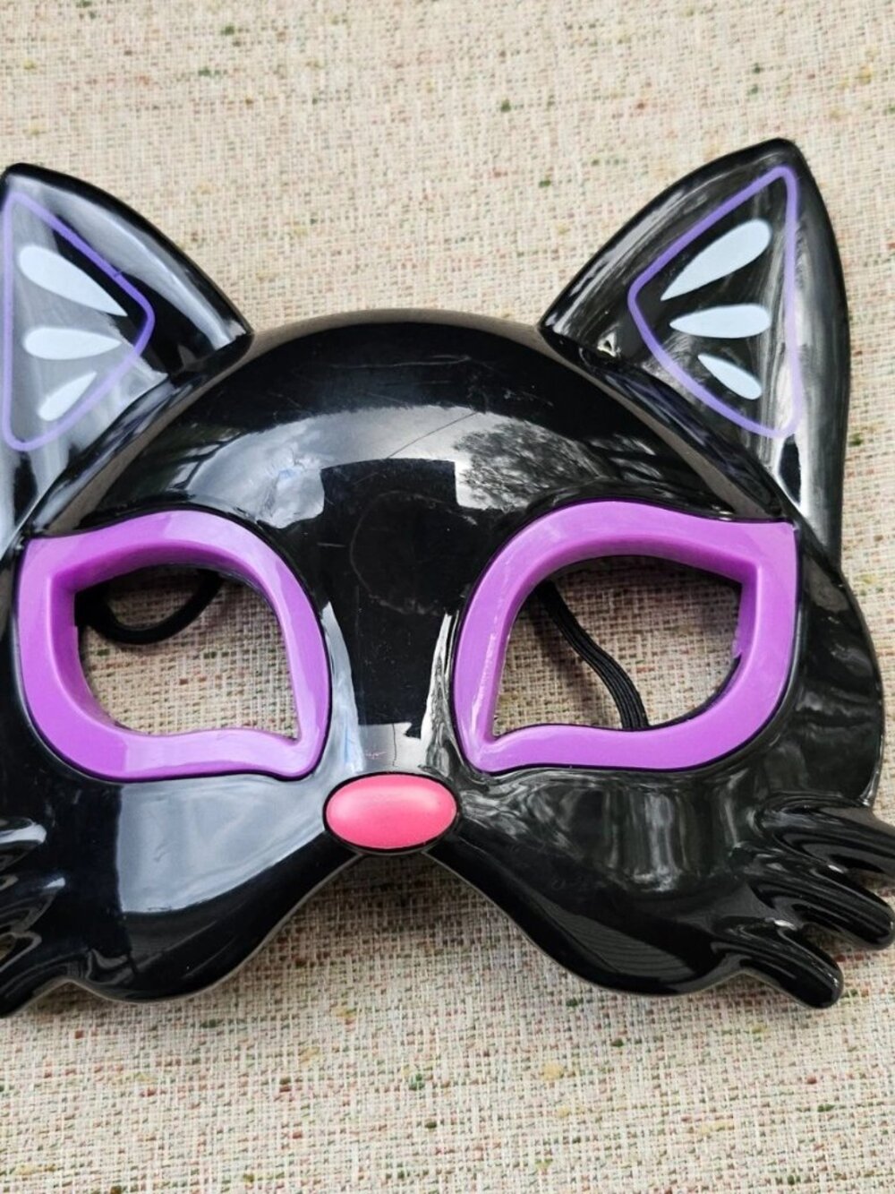 Halloween Face Mask Black Cat With Purple Light Up Costume Dress Up Mask New